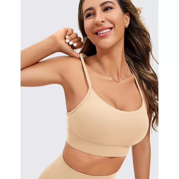 CRZ YOGA Butterluxe Womens YBack Racerback Sports Bra  Spaghetti Straps Wireless Scoop Neck Athletic Padded Yoga BraTan Milkshake