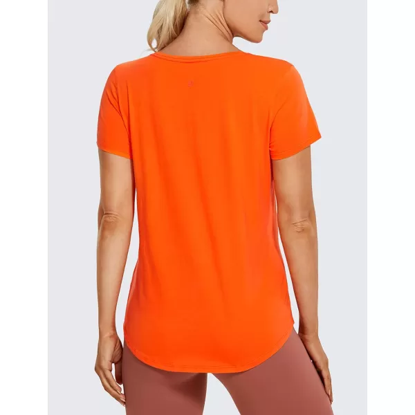 CRZ YOGA Pima Cotton Womens Short Sleeve Shirt Loose Casual Yoga TShirt Athletic Workout Tee TopCoral