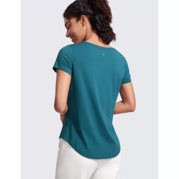 CRZ YOGA Pima Cotton Womens Short Sleeve Shirt Loose Casual Yoga TShirt Athletic Workout Tee TopGreen Jade