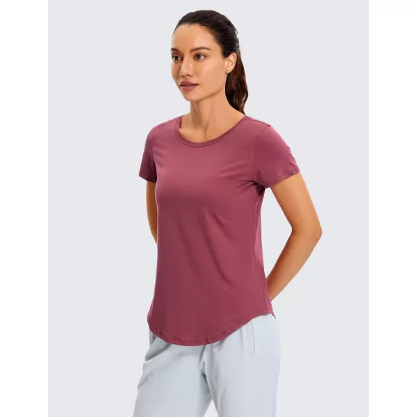 CRZ YOGA Pima Cotton Womens Short Sleeve Shirt Loose Casual Yoga TShirt Athletic Workout Tee TopMisty Merlot