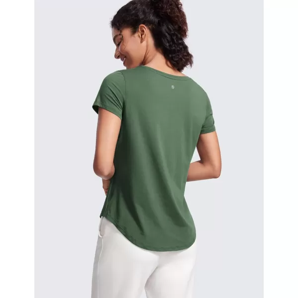 CRZ YOGA Pima Cotton Womens Short Sleeve Shirt Loose Casual Yoga TShirt Athletic Workout Tee TopNature Green