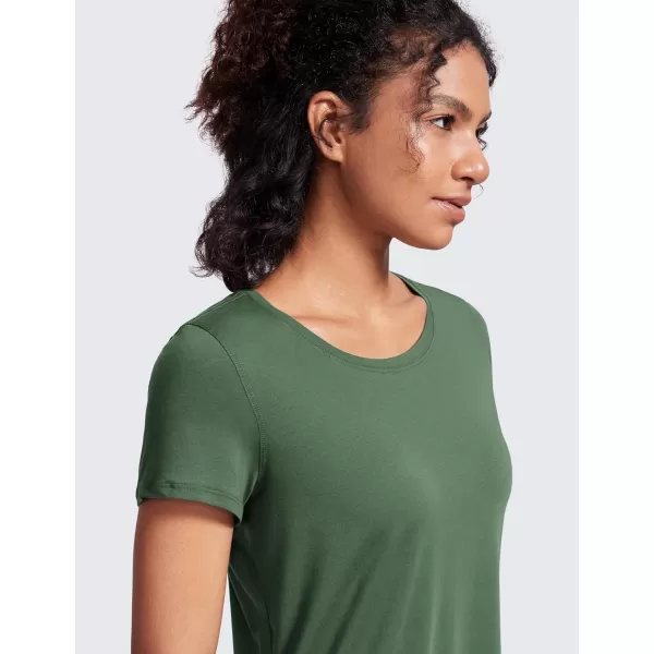 CRZ YOGA Pima Cotton Womens Short Sleeve Shirt Loose Casual Yoga TShirt Athletic Workout Tee TopNature Green