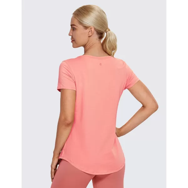 CRZ YOGA Pima Cotton Womens Short Sleeve Shirt Loose Casual Yoga TShirt Athletic Workout Tee TopPeach Pink