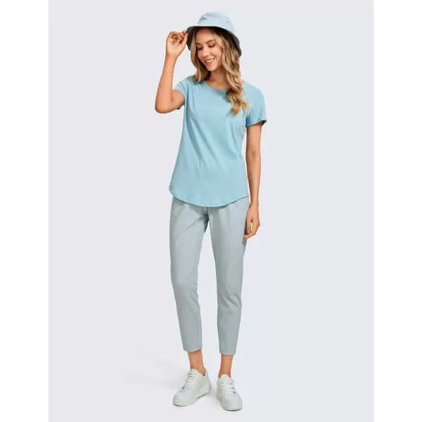 CRZ YOGA Pima Cotton Womens Short Sleeve Shirt Loose Casual Yoga TShirt Athletic Workout Tee TopPure Blue