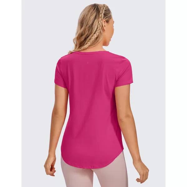 CRZ YOGA Pima Cotton Womens Short Sleeve Shirt Loose Casual Yoga TShirt Athletic Workout Tee TopSizzling Pink