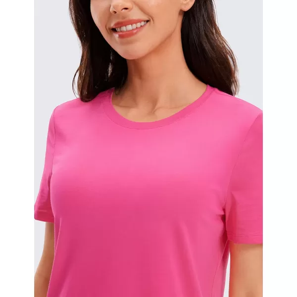 CRZ YOGA Pima Cotton Womens Short Sleeve Shirt Loose Casual Yoga TShirt Athletic Workout Tee TopSonic Pink