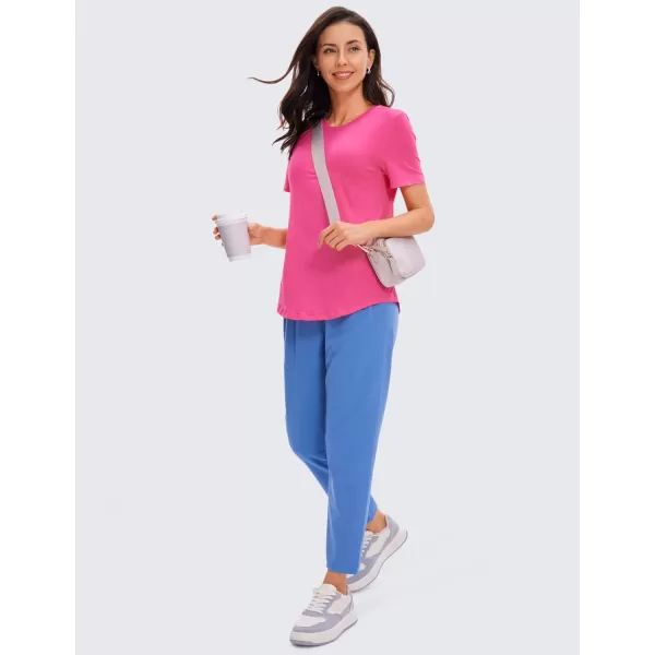 CRZ YOGA Pima Cotton Womens Short Sleeve Shirt Loose Casual Yoga TShirt Athletic Workout Tee TopSonic Pink