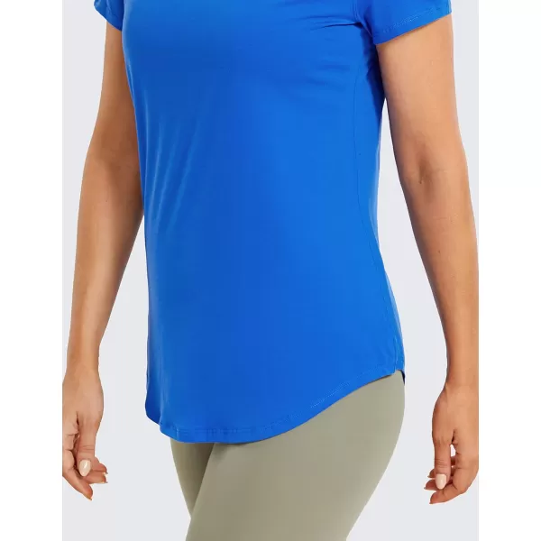 CRZ YOGA Pima Cotton Womens Short Sleeve Shirt Loose Casual Yoga TShirt Athletic Workout Tee TopStrong Blue