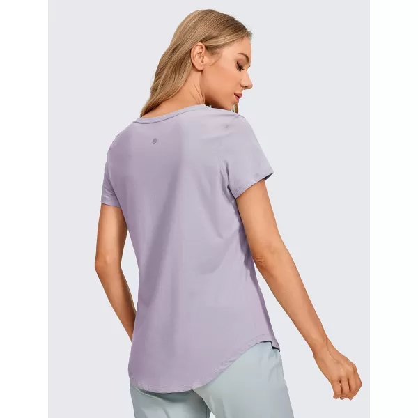 CRZ YOGA Pima Cotton Womens Short Sleeve Shirt Loose Casual Yoga TShirt Athletic Workout Tee TopTinsel Purple