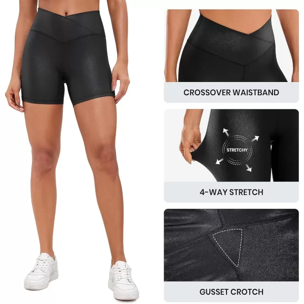 CRZ YOGA Womens Butterluxe Crossover Biker Shorts 3  5  Criss Cross High Waisted Workout Yoga Shorts Buttery SoftFaux Leather Black