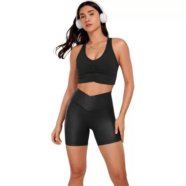 CRZ YOGA Womens Butterluxe Crossover Biker Shorts 3  5  Criss Cross High Waisted Workout Yoga Shorts Buttery SoftFaux Leather Black