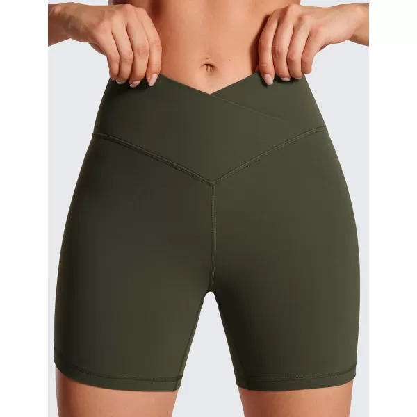 CRZ YOGA Womens Butterluxe Crossover Biker Shorts 3  5  Criss Cross High Waisted Workout Yoga Shorts Buttery SoftOlive Green