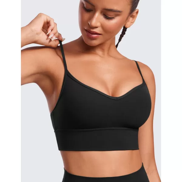 CRZ YOGA Womens Butterluxe Sweetheart Longline Sports Bra  V Neck Adjustable Thin Strap Yoga Bra Camisole Padded Crop TopBlack