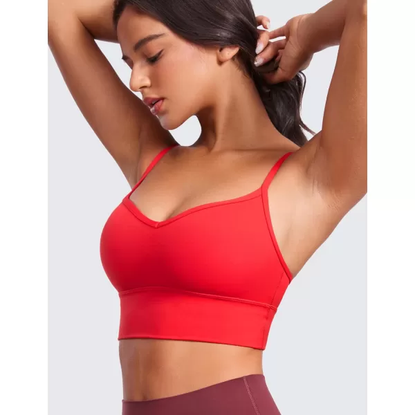 CRZ YOGA Womens Butterluxe Sweetheart Longline Sports Bra  V Neck Adjustable Thin Strap Yoga Bra Camisole Padded Crop TopDeep Red