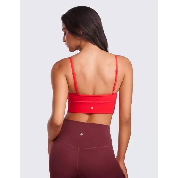 CRZ YOGA Womens Butterluxe Sweetheart Longline Sports Bra  V Neck Adjustable Thin Strap Yoga Bra Camisole Padded Crop TopDeep Red