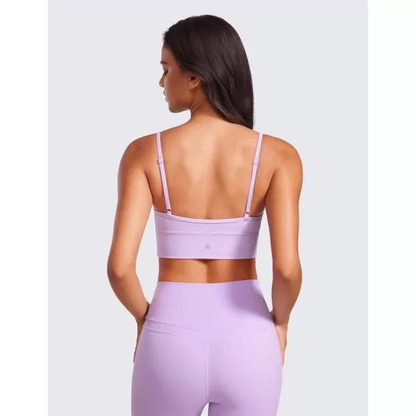 CRZ YOGA Womens Butterluxe Sweetheart Longline Sports Bra  V Neck Adjustable Thin Strap Yoga Bra Camisole Padded Crop TopElfin Purple