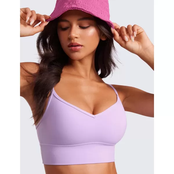 CRZ YOGA Womens Butterluxe Sweetheart Longline Sports Bra  V Neck Adjustable Thin Strap Yoga Bra Camisole Padded Crop TopElfin Purple