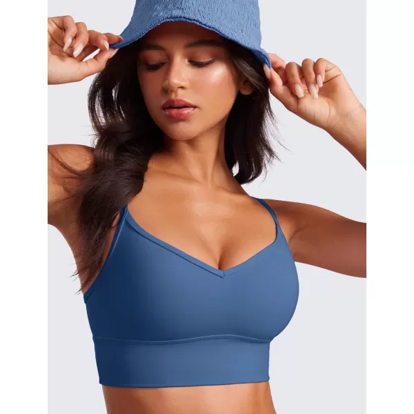 CRZ YOGA Womens Butterluxe Sweetheart Longline Sports Bra  V Neck Adjustable Thin Strap Yoga Bra Camisole Padded Crop TopPitch Blue