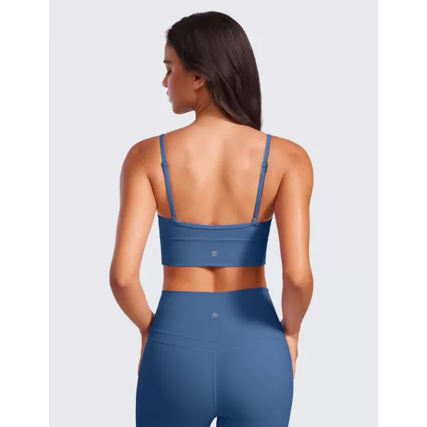 CRZ YOGA Womens Butterluxe Sweetheart Longline Sports Bra  V Neck Adjustable Thin Strap Yoga Bra Camisole Padded Crop TopPitch Blue