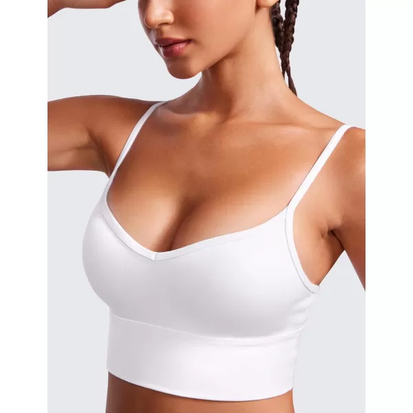 CRZ YOGA Womens Butterluxe Sweetheart Longline Sports Bra  V Neck Adjustable Thin Strap Yoga Bra Camisole Padded Crop TopWhite