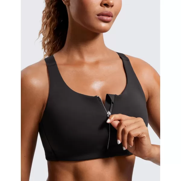 CRZ YOGA Womens Zip Front High Impact Sports Bra  Molded Cup Wireless Workout Yoga Bra with Adjustable Convertible StrapsBlack