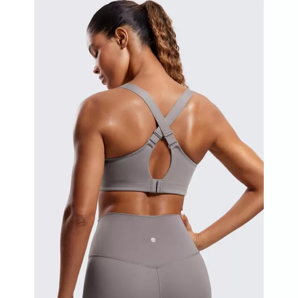 CRZ YOGA Womens Zip Front High Impact Sports Bra  Molded Cup Wireless Workout Yoga Bra with Adjustable Convertible StrapsDeep Gray