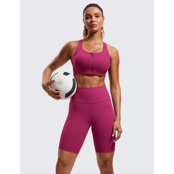 CRZ YOGA Womens Zip Front High Impact Sports Bra  Molded Cup Wireless Workout Yoga Bra with Adjustable Convertible StrapsMagenta Purple