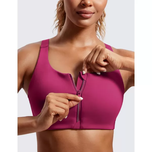 CRZ YOGA Womens Zip Front High Impact Sports Bra  Molded Cup Wireless Workout Yoga Bra with Adjustable Convertible StrapsMagenta Purple