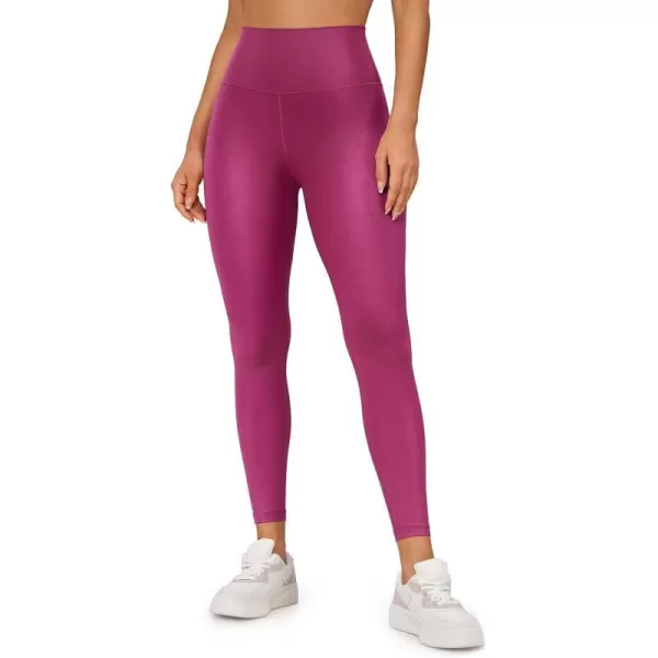 CRZ YOGA Butterluxe Matte Faux Leather Leggings for Women 2528  High Waisted Stretch Ankle Leather Pants Pleather Tight25 inches Magenta Purple Classic Pattern