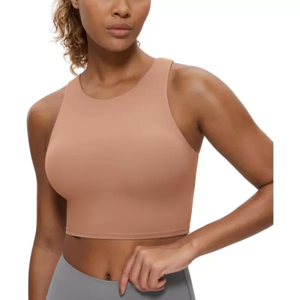 CRZ YOGA Butterluxe Racerback High Neck Longline Sports Bras for Women  Padded Workout Crop Tank Tops with Built in BraMocha Mousse