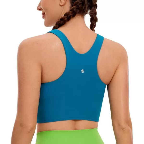 CRZ YOGA Butterluxe Racerback High Neck Longline Sports Bras for Women  Padded Workout Crop Tank Tops with Built in BraSupersonic Blue