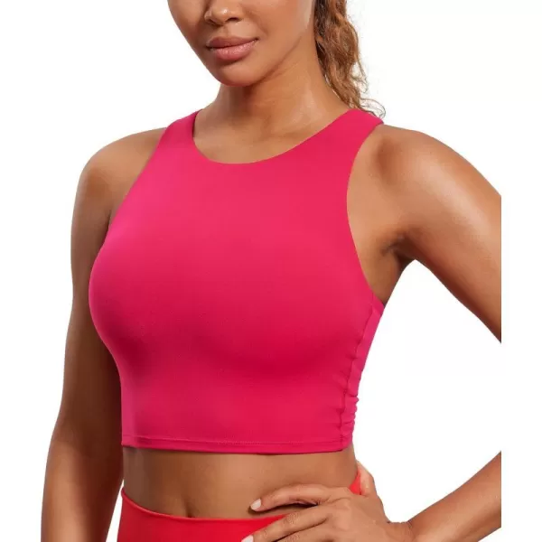 CRZ YOGA Butterluxe Racerback High Neck Longline Sports Bras for Women  Padded Workout Crop Tank Tops with Built in BraViva Magenta