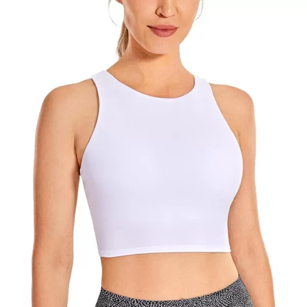 CRZ YOGA Butterluxe Racerback High Neck Longline Sports Bras for Women  Padded Workout Crop Tank Tops with Built in BraWhite