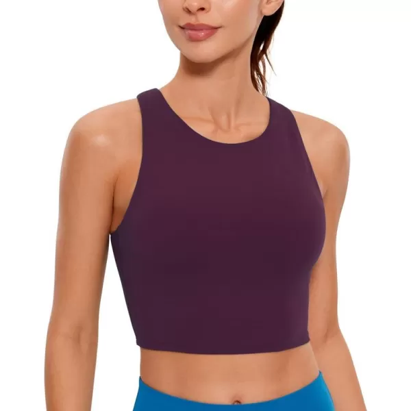 CRZ YOGA Butterluxe Womens Racerback High Neck Longline Sports Bra  Padded Workout Crop Tank Tops with Built in Shelf BraDeep Purple