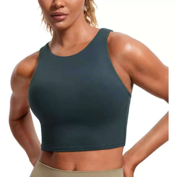 CRZ YOGA Butterluxe Womens Racerback High Neck Longline Sports Bra  Padded Workout Crop Tank Tops with Built in Shelf BraForest Dark Green