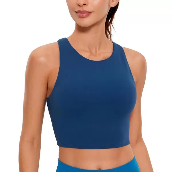 CRZ YOGA Butterluxe Womens Racerback High Neck Longline Sports Bra  Padded Workout Crop Tank Tops with Built in Shelf BraFrench Navy