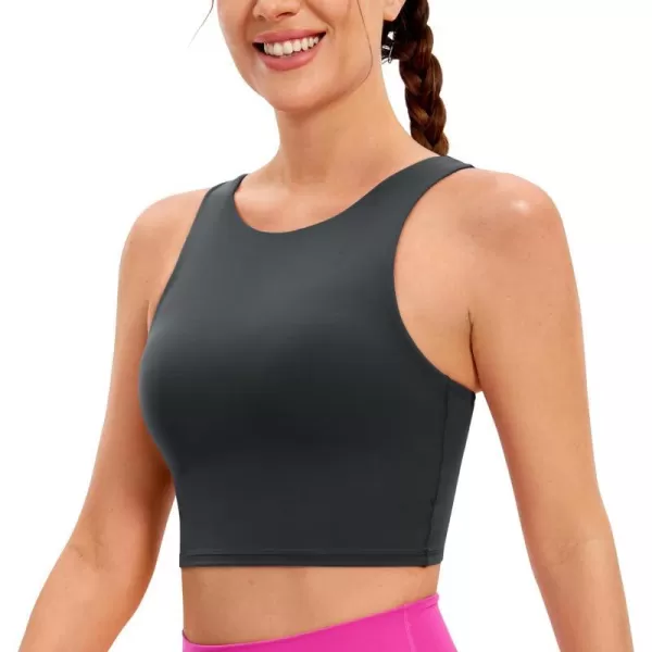 CRZ YOGA Butterluxe Womens Racerback High Neck Longline Sports Bra  Padded Workout Crop Tank Tops with Built in Shelf BraMelanite