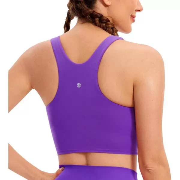 CRZ YOGA Butterluxe Womens Racerback High Neck Longline Sports Bra  Padded Workout Crop Tank Tops with Built in Shelf BraRoyal Lilac