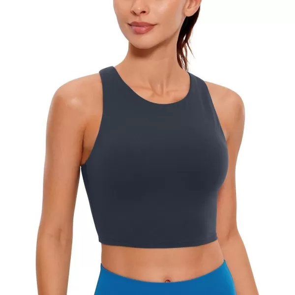 CRZ YOGA Butterluxe Womens Racerback High Neck Longline Sports Bra  Padded Workout Crop Tank Tops with Built in Shelf BraTrue Navy