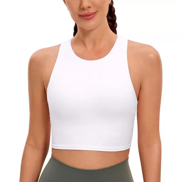 CRZ YOGA Butterluxe Womens Racerback High Neck Longline Sports Bra  Padded Workout Crop Tank Tops with Built in Shelf BraWhite