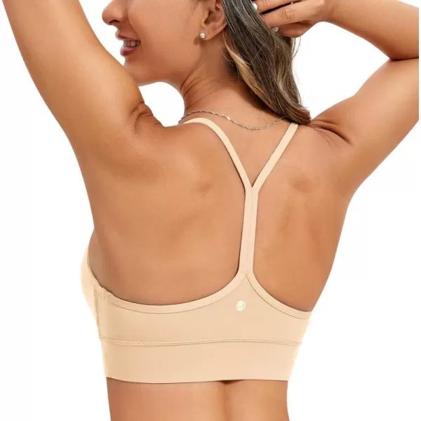 CRZ YOGA Butterluxe Womens YBack Racerback Sports Bra  Spaghetti Straps Wireless Scoop Neck Athletic Padded Yoga BraTan Milkshake