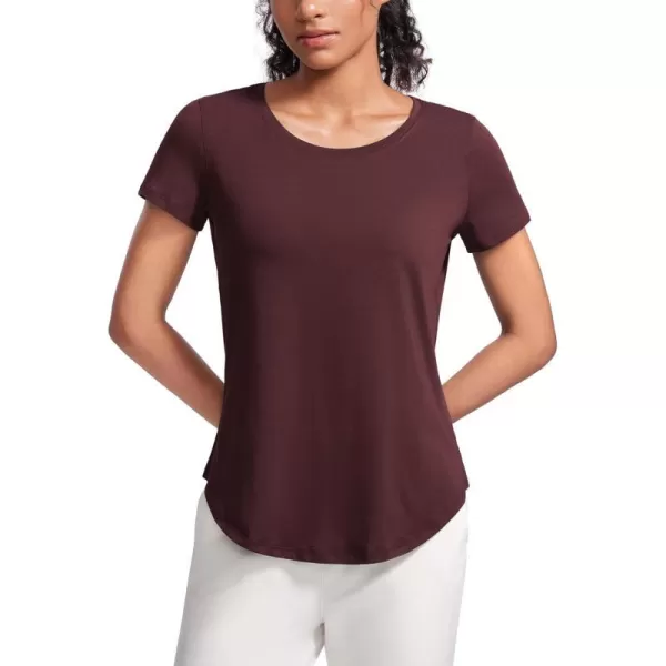 CRZ YOGA Pima Cotton Womens Short Sleeve Shirt Loose Casual Yoga TShirt Athletic Workout Tee TopDark Red