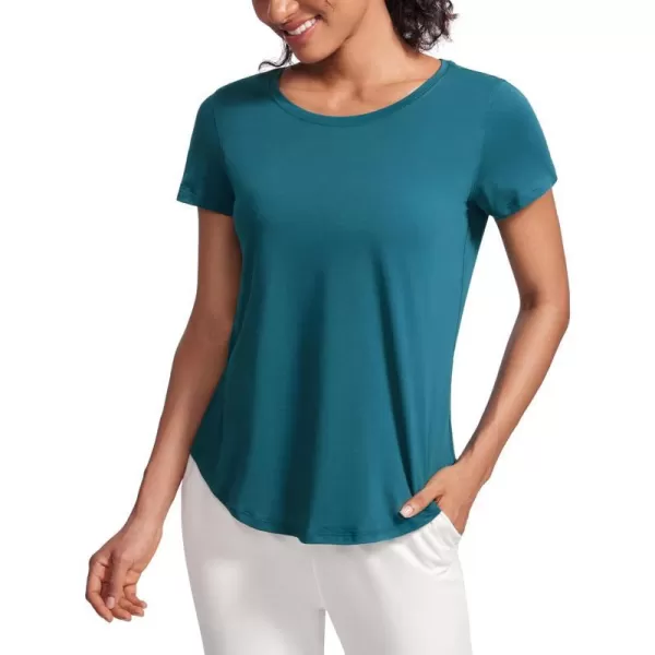 CRZ YOGA Pima Cotton Womens Short Sleeve Shirt Loose Casual Yoga TShirt Athletic Workout Tee TopGreen Jade