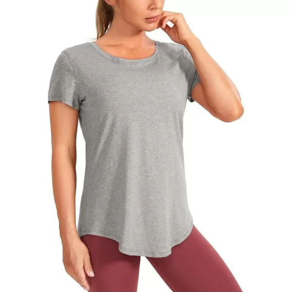 CRZ YOGA Pima Cotton Womens Short Sleeve Shirt Loose Casual Yoga TShirt Athletic Workout Tee TopHeathered Medium Grey