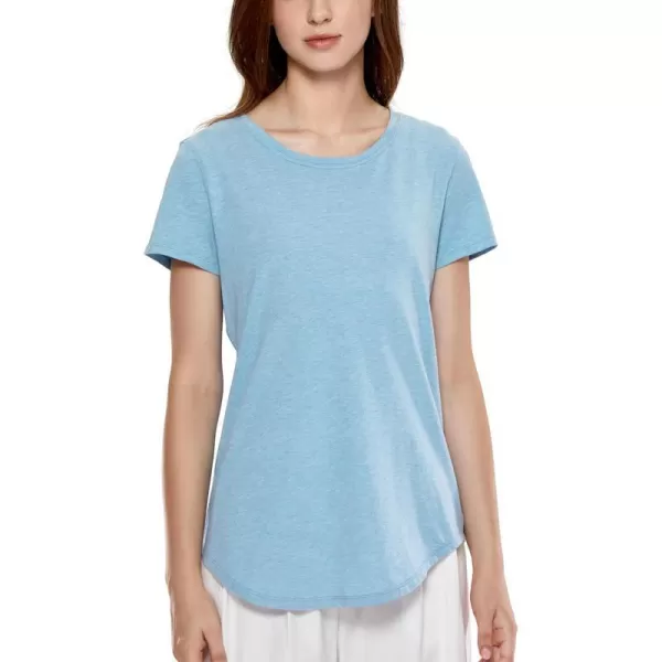 CRZ YOGA Pima Cotton Womens Short Sleeve Shirt Loose Casual Yoga TShirt Athletic Workout Tee TopHeathered Neptune Blue