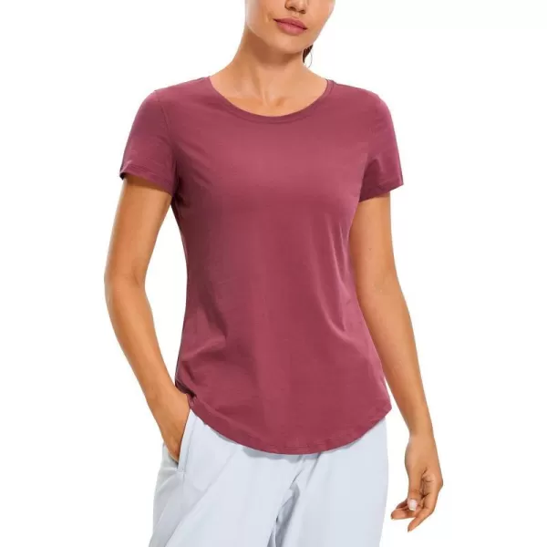 CRZ YOGA Pima Cotton Womens Short Sleeve Shirt Loose Casual Yoga TShirt Athletic Workout Tee TopMisty Merlot