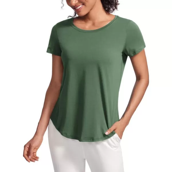 CRZ YOGA Pima Cotton Womens Short Sleeve Shirt Loose Casual Yoga TShirt Athletic Workout Tee TopNature Green