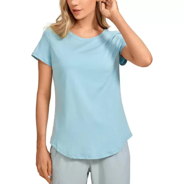 CRZ YOGA Pima Cotton Womens Short Sleeve Shirt Loose Casual Yoga TShirt Athletic Workout Tee TopPure Blue