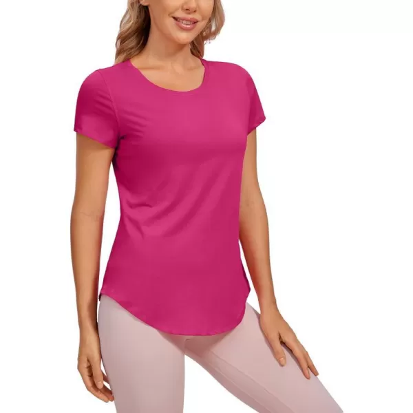 CRZ YOGA Pima Cotton Womens Short Sleeve Shirt Loose Casual Yoga TShirt Athletic Workout Tee TopSizzling Pink