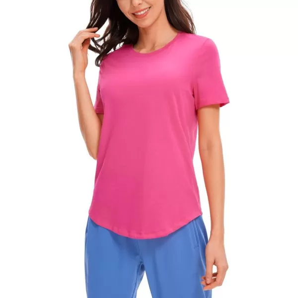 CRZ YOGA Pima Cotton Womens Short Sleeve Shirt Loose Casual Yoga TShirt Athletic Workout Tee TopSonic Pink